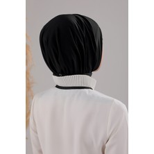 Melodi Scarf Kadın Tesettür Pratik Çıtçıtlı Sandy Fular Hazır Deniz Havuz Uyumlu Bone Siyah