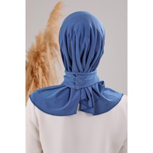 Melodi Scarf Kadın Tesettür Pratik Çıtçıtlı Sandy Fular Hazır Deniz Havuz Uyumlu Bone Indigo