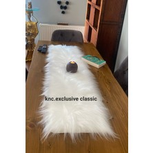 Beyaz Kürklü Peluş Masa Örtüsü Şık Dekoratif Lüks Elegant Modern Dekoratif  Runner