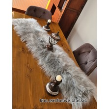 Gri  Kürklü Peluş Masa Örtüsü Şık Dekoratif Lüks Elegant Modern Dekoratif  Runner