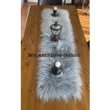 Gri  Kürklü Peluş Masa Örtüsü Şık Dekoratif Lüks Elegant Modern Dekoratif  Runner