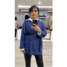 Divitin Mavi Salaş Delik Detaylı Bohem Salaş Bluz