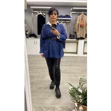 Divitin Mavi Salaş Delik Detaylı Bohem Salaş Bluz