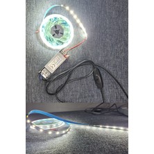 Mutfak Dolabı Için 5 Mt.  Şerit LED 12V Adaptör Aç Kapa Anahtarlı (Beyaz Renk)