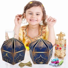 6lı Ramazan Hediye Kutusu & Altın Ip Seti (10M), Kandil, Şeker ve Çikolata Kutusu, 16 x 16 x 10  cm