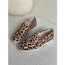 Bereket Kundura 3136 Model Rahat  Deri Kolej Tipi Makosen Süet Leopar Loafer Ayakkabı
