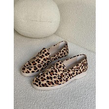 Bereket Kundura 3136 Model Rahat  Deri Kolej Tipi Makosen Süet Leopar Loafer Ayakkabı