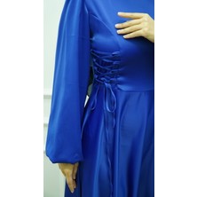Bems Moda Yanlardan Biye Bağcıklı Saten Elbise