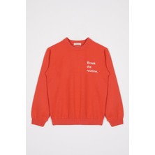 Zepkids Bisiklet Yaka Uzun Kol Yazı Baskılı Kiremit Renk Erkek Çocuk Sweatshirt