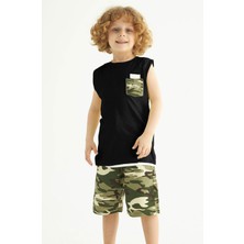 Zepkids Erkek Çocuk Kamuflaj Baskılı Cepli Kaprılı Takım 2-9 Yaş