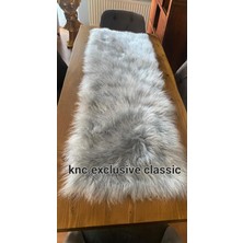 Gri  Kürklü Peluş Masa Örtüsü Şık Dekoratif Lüks Elegant Modern Dekoratif  Runner