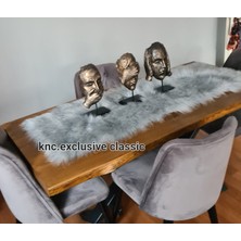 Gri  Kürklü Peluş Masa Örtüsü Şık Dekoratif Lüks Elegant Modern Dekoratif  Runner