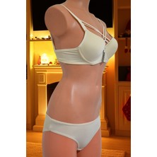 Ebru Mikro Briefs Alt Nefes Alan Dou Çapraz Düz Çizgili Dolgusuz Gawzera Sütyen Takımı