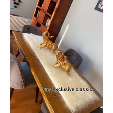 Krem Kürklü Peluş Masa Örtüsü Şık Dekoratif Lüks Elegant Modern Dekoratif  Runner