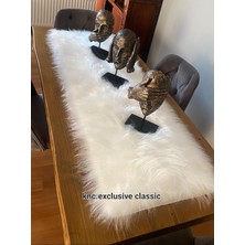 Beyaz Kürklü Peluş Masa Örtüsü Şık Dekoratif Lüks Elegant Modern Dekoratif  Runner