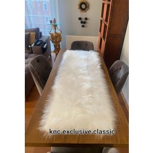Beyaz Kürklü Peluş Masa Örtüsü Şık Dekoratif Lüks Elegant Modern Dekoratif  Runner