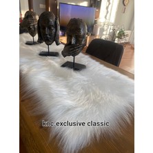Beyaz Kürklü Peluş Masa Örtüsü Şık Dekoratif Lüks Elegant Modern Dekoratif  Runner