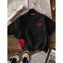 Punıx  Kıds Özel Üretim Kalp  Baskılı  Yeni  Stil  Kız  Çocuk  Ter  Tutmayan  Yazlık  T-Shırt