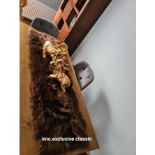 Kahve Düz Kürklü Peluş Masa Örtüsü Şık Dekoratif Lüks Elegant Modern Dekoratif  Runner