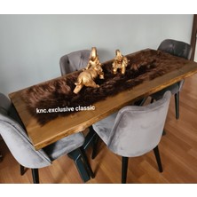 Kahve Düz Kürklü Peluş Masa Örtüsü Şık Dekoratif Lüks Elegant Modern Dekoratif  Runner