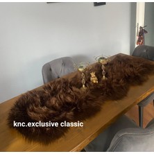 Kahve Kürklü Peluş Masa Örtüsü Şık Dekoratif Lüks Elegant Modern Dekoratif  Runner