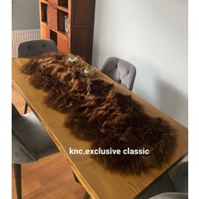Kahve Kürklü Peluş Masa Örtüsü Şık Dekoratif Lüks Elegant Modern Dekoratif  Runner