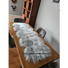 Gri  Kürklü Peluş Masa Örtüsü Şık Dekoratif Lüks Elegant Modern Dekoratif  Runner