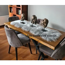 Gri  Kürklü Peluş Masa Örtüsü Şık Dekoratif Lüks Elegant Modern Dekoratif  Runner