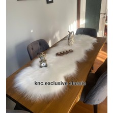Beyaz Kürklü Peluş Masa Örtüsü Şık Dekoratif Lüks Elegant Modern Dekoratif  Runner