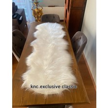 Beyaz Kürklü Peluş Masa Örtüsü Şık Dekoratif Lüks Elegant Modern Dekoratif  Runner