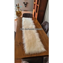 Krem Kürklü Peluş Masa Örtüsü Şık Dekoratif Lüks Elegant Modern Dekoratif  Runner