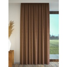Sütlü Kahverengi Keten Dokulu Fon Perde Ekstrafor Büzgülü