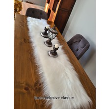 Beyaz  Kürklü Peluş Masa Örtüsü Şık Dekoratif Lüks Elegant Modern Dekoratif  Runner