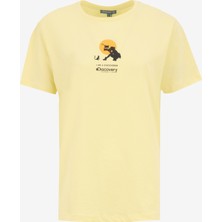 D5SL-TST3521 Sarı Bisiklet Yaka Relaxed Baskılı Kadın T-Shirt