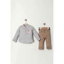 Miniğimin Cicileri Müslin Cepli Erkek Çocuk 2 li takım - Gri