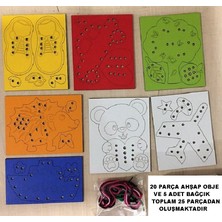 Trendy Toys Eğitici Ahşap Renkli Ip Geçirme Örgü Seti 25 Parça Montessori El Kası Geliştirme Oyunu