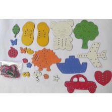 Trendy Toys Eğitici Ahşap Renkli Ip Geçirme Örgü Seti 25 Parça Montessori El Kası Geliştirme Oyunu
