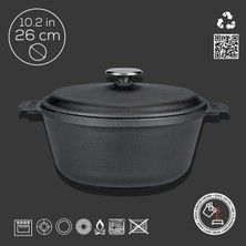 Lava Döküm Yuvarlak Tencere Döküm Demir Yekpare Kulplu. Çap(Ø)26cm.