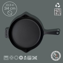 Lava Döküm Yuvarlak Kızartma Tavası Döküm Demir Yekpare Saplı. Çap(Ø)34cm