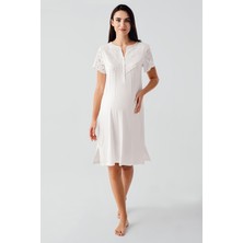 Düğmeli Vual Detaylı Kısa Kollu Esnek Viskoz Hamile Gecelik 17103