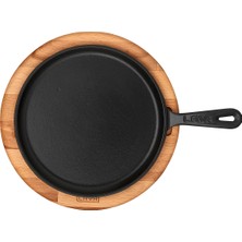 Lava Döküm Yuvarlak Pizza Krep Pankek Tavası Döküm Demir Yekpare Saplı Kayın Servis Ahşabı Çap(Ø)20cm.