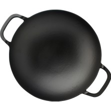 Lava Döküm Yuvarlak Wok Döküm Demir Yekpare Çift Kulplu Çap(Ø)38cm.