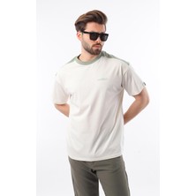 Madmext Ekru Bisiklet Yaka Baskılı Erkek Tişört E7114