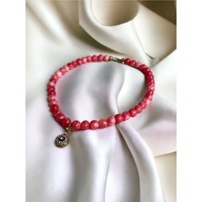 Fayra Accessories Taşlı Madalyon Kolye Uçlu Küre Kesim Kırmızı Jasper Doğal Taş Kolye