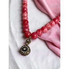 Fayra Accessories Taşlı Madalyon Kolye Uçlu Küre Kesim Kırmızı Jasper Doğal Taş Kolye