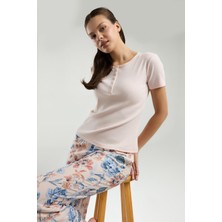 Arnetta Üst Kaşkorse Alt Dokuma Kumaş Kadın Pijama Takım, Cep Detaylı