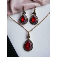 Fayra Accessories Elmas Montür Kristal Taşlı Su Damlası Küpe ve Kolye Seti