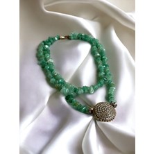Fayra Accessories Yuvarlak Taşlı Kırık Taşlı Yeşil Akuamarin Doğal Taş Kolye