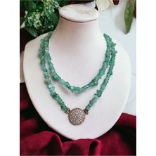 Fayra Accessories Yuvarlak Taşlı Kırık Taşlı Yeşil Akuamarin Doğal Taş Kolye