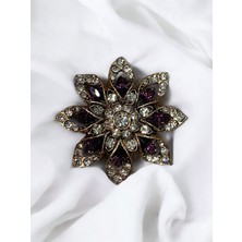 Fayra Accessories Mor Taşlı Çiçek Motifli Broş